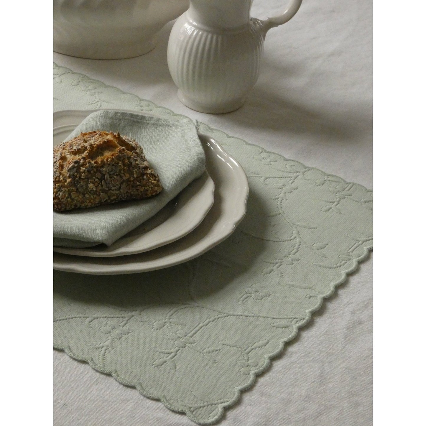Flora gewaschene Tischsets aus Jacquard-Baumwolle, 4er-Set – Helles Mint