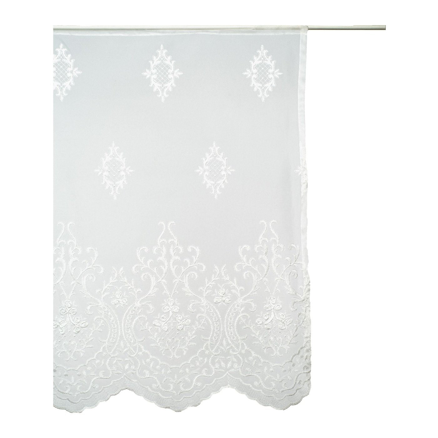 Exquisite off-white curtain with elegant scallop border.