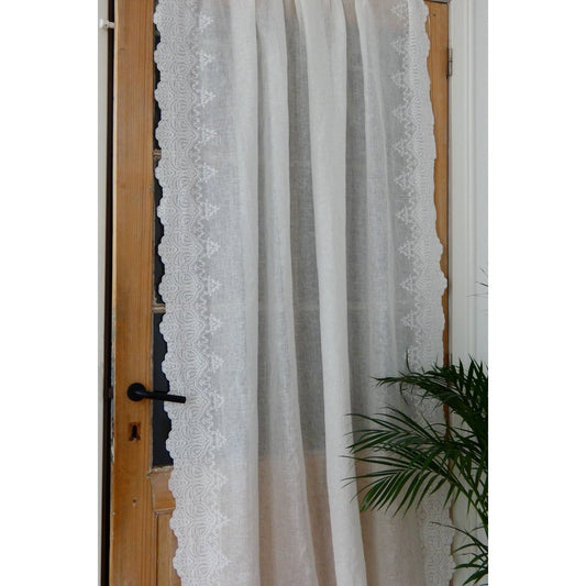 Linen embroidered window panel | Julia | Off White - 180x280 cm